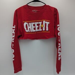 Kellogg Cheez-It Y2k Long Sleeve Crop Tee Grunge Red Cotton Streetwear Raw Hem M